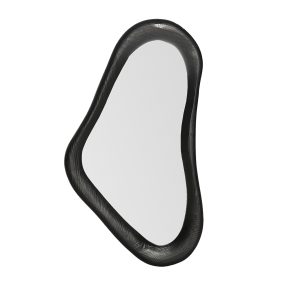 Espejo Gudow de estilo contemporáneo, fabricado en madera de abeto en color negro, combinado con espejo y madera dm.