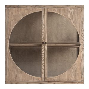 Vitrina modular Kriz de estilo nórdico, fabricado en madera de olmo en color marrón, combinado con cristal.