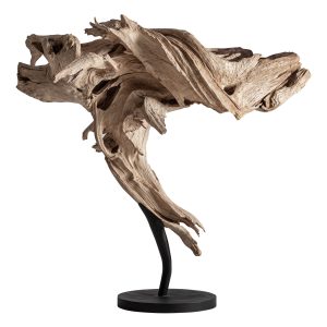 Escultura pie Lauzun de estilo étnico, fabricado en madera suar en color arena, combinado con hierro en color negro.