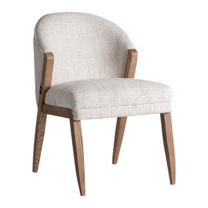 Silla Prati bouclé de estilo contemporáneo, fabricado en madera de pino en color marrón claro, combinado con poliéster en color beige.