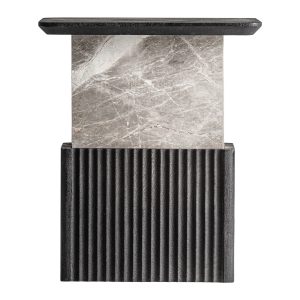 Mesa auxiliar, fabricado en madera de mango en color negra, combinado con mármol en color gris.