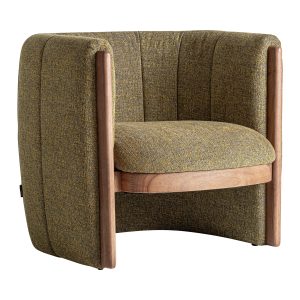 Sillón Fiac de estilo contemporáneo, fabricado en madera de pino en color pistacho, combinado con poliéster en color amarillo con acabado jaspeado y espuma. Tapizado jaspeado en color amarillo,gris y negro. .