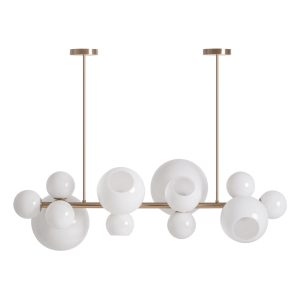 Lámpara de colgar Seyse de estilo contemporáneo, fabricado en cristal en color blanco, combinado con hierro en color oro. Producto desmontable.