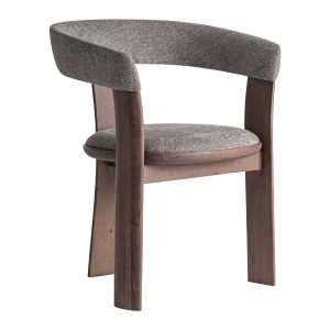 Silla Devillac de estilo contemporáneo, fabricado en poliéster en color topo, combinado con madera de fresno en color nogal y espuma.