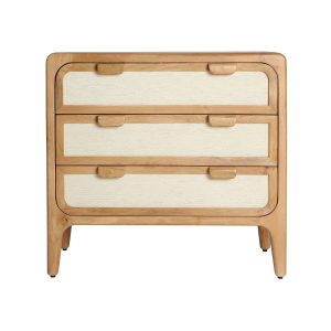Cómoda Lattes de estilo nórdico, fabricado en madera de mango en color marrón, combinado con bambú en color beige y madera dm en color marrón.