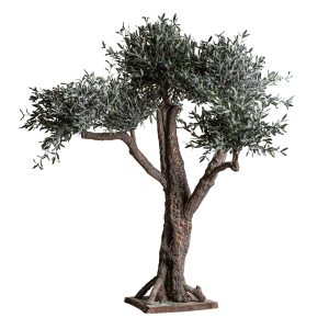 Planta Olivo de estilo clásico, fabricado en madera en color marrón, combinado con plástico en color marrón y fibra natural en color verde. Producto desmontable.