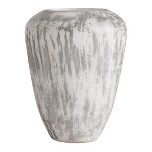 Jarrón Loky de estilo contemporáneo, fabricado en vidrio en color blanco en color gris.