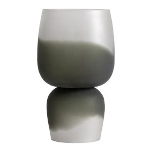 Jarrón Ziggy de estilo contemporáneo, fabricado en vidrio en color blanco, combinado con vidrio en color verde.