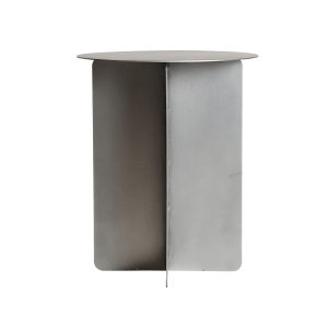 Mesa auxiliar Prazzo de estilo contemporáneo, fabricado en hierro en color plata con acabado mate.