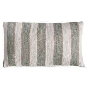 Cojín Daire de estilo contemporáneo, fabricado en algodón en color crema, combinado con lino en color verde y guata sintética. Producto desenfundable.