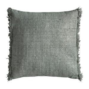 Cojín Dario de estilo contemporáneo, fabricado en algodón en color verde, combinado con lino y guata sintética. Producto desenfundable.