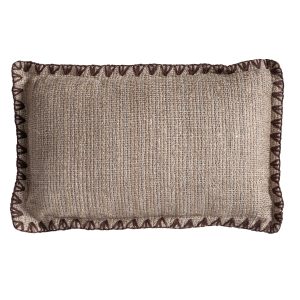 Cojín Kendo de estilo contemporáneo, fabricado en algodón en color marrón, combinado con lino y guata sintética.