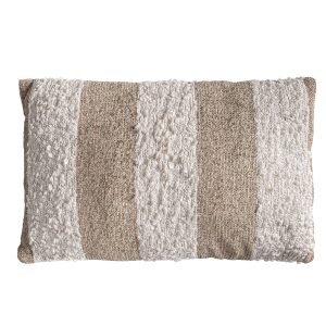 Cojín Neyman de estilo contemporáneo, fabricado en algodón en color marrón claro, combinado con lino en color beige y guata sintética. Producto desenfundable.