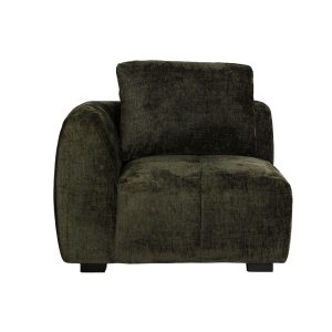 Módulo sofá esquinero Coppet de estilo contemporáneo, fabricado en poliéster en color verde, combinado con madera de álamo en color marrón claro y espuma en color blanco. Producto desmontable.