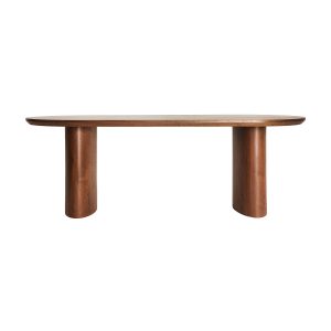Mesa comedor Dune de estilo contemporáneo, fabricado en madera dm en color marrón, combinado con chapa de nogal.
