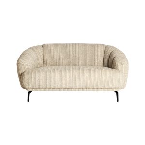 Sofá Nuba de estilo contemporáneo, fabricado en poliéster en color beige, combinado con madera y espuma. Producto desmontable.