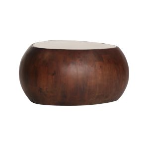 Mesa de centro Braine de estilo contemporáneo, fabricado en madera de mango en color marrón, combinado con travertino en color beige.