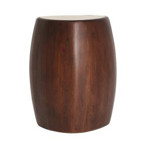 Mesa auxiliar Braine de estilo contemporáneo, fabricado en madera de mango en color marrón, combinado con travertino en color beige.