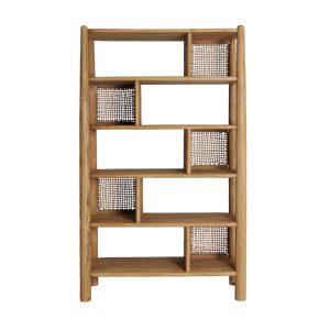 Estanteria Crouy de estilo nórdico, fabricado en madera de mango en color marrón claro.