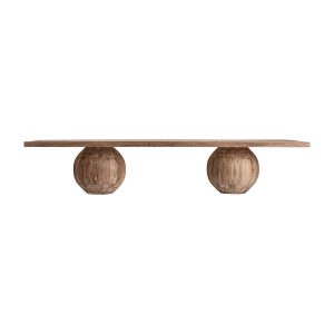 Mesa comedor Erloy de estilo rústico, fabricado en madera de teka reciclada en color marrón con acabado envejecido. Producto desmontable.
