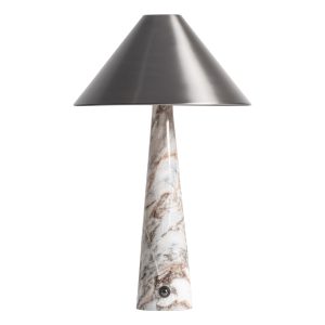 Lámpara de sobremesa Nantua de estilo contemporáneo, fabricado en mármol en color blanco, combinado con latón en color negro. Producto desmontable.