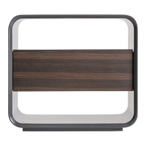 Mesita de noche Vizille de estilo contemporáneo, fabricado en madera contrachapada en color negro en color marrón.