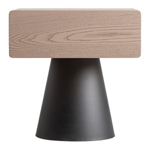 Mesita de noche Crolles de estilo contemporáneo, fabricado en madera dm en color arena, combinado con acero en color negro.