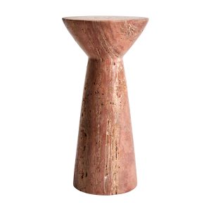 Mesa auxiliar Ludus de estilo contemporáneo, fabricado en travertino en color rojo.