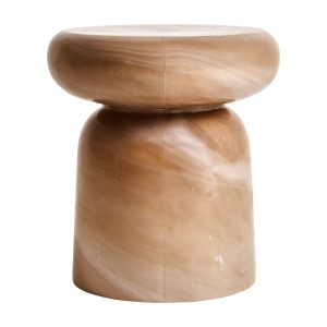 Mesa auxiliar Gilau de estilo contemporáneo, fabricado en vidrio en color beige.