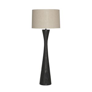 Lámpara de pie Blanzac de estilo contemporáneo, fabricado en madera de mango en color negro, combinado con lino en color beige.