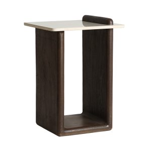 Mesa auxiliar Artix de estilo contemporáneo, fabricado en madera de mango en color marrón, combinado con mármol en color blanco.