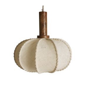 Lámpara de colgar Evreux de estilo boho, fabricado en yute en color beige, combinado con madera de mango en color marrón y hierro en color negro.