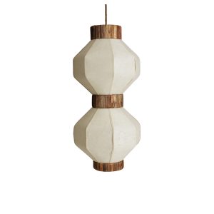 Lámpara de colgar Evreux de estilo boho, fabricado en papel en color beige, combinado con hierba marina en color marrón y hierro en color negro.