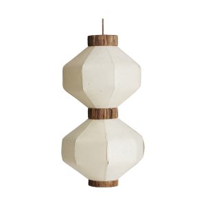Lámpara de colgar Evreux de estilo boho, fabricado en papel en color beige, combinado con hierba marina en color marrón y hierro en color negro.