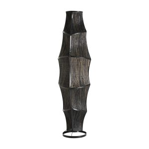 Lámpara de pie Lauzun de estilo boho, fabricado en fibra natural en color negro.