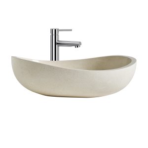 Lavabo Lussac de estilo contemporáneo, fabricado en terrazo en color blanco.