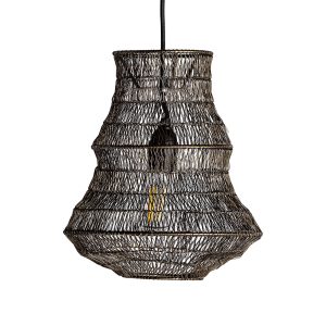 Lámpara de colgar de estilo contemporáneo, fabricado en hierro en color negra con acabado artesanal. Producto plegable.