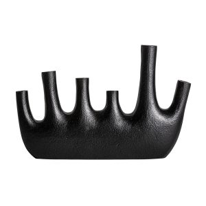 Florero davet de estilo contemporáneo, fabricado en aluminio en color negro.