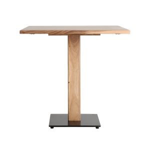 Mesa bar Gortva de estilo nórdico, fabricado en madera de acacia en color marrón claro, combinado con hierro en color negro. Producto desmontable.
