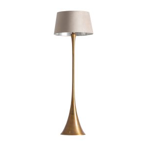 Lámpara de pie, fabricado en aluminio en color dorado, combinado con poliéster.