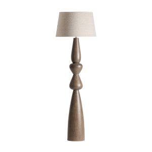 Lámpara de pie Cinzia de estilo contemporáneo, fabricado en madera de mango en color marrón, combinado con poliéster en color beige. Producto desmontable.