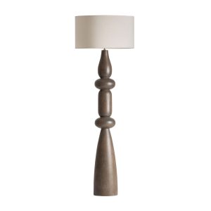 Lámpara de pie Cinzia de estilo contemporáneo, fabricado en madera de mango en color marrón, combinado con poliéster en color beige. Producto desmontable.