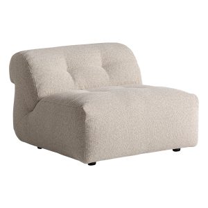 Módulo sofá central, fabricado en poliéster en color blanco roto, combinado con madera de alerce y espuma.