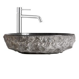 Lavabo, fabricado en mármol en color negro.