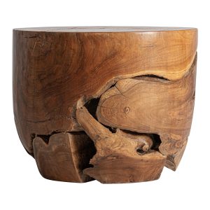 Mesa auxiliar Halneg de estilo étnico, fabricado en madera de teka en color marrón.