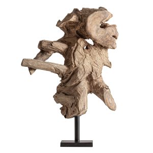 Escultura pie Szendro de estilo étnico, fabricado en madera de teka en color marrón.