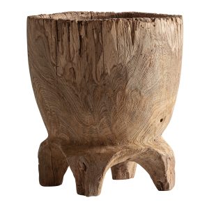 Centro de mesa, fabricado en madera de teka reciclada en color marrón.
