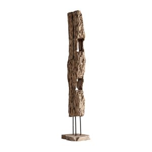 Escultura pie Mitril de estilo rústico, fabricado en madera recuperada en color marrón.