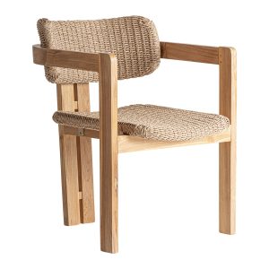 Silla Marsal de estilo contemporáneo, fabricado en madera de teka en color marrón claro, combinado con cuerda sintética en color marrón claro.