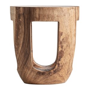 Mesa auxiliar Yajle de estilo rústico, fabricado en madera suar en color marrón con acabado envejecido.